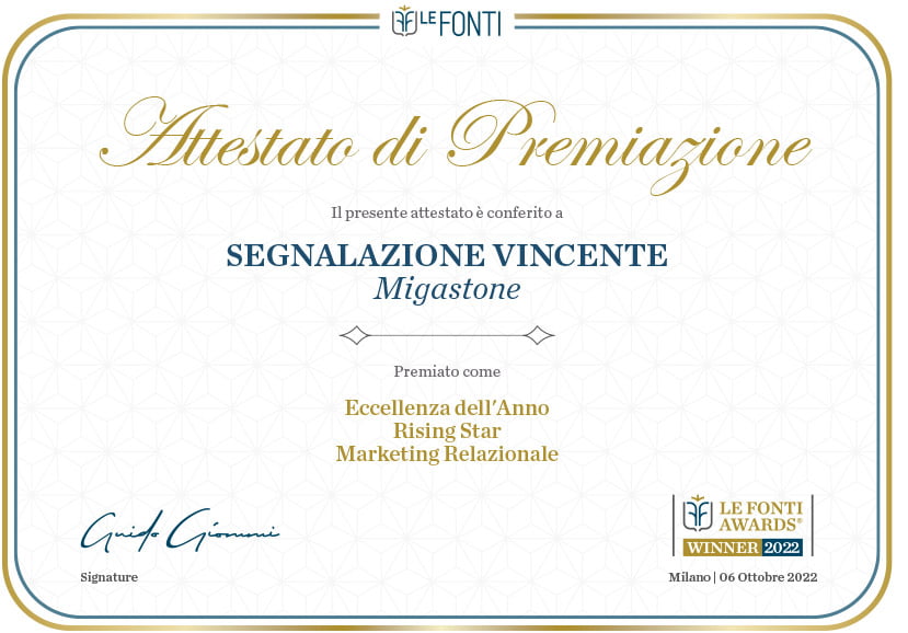 Certificato Eccellenza Le Fonti Awards Segnalazione Vincente
